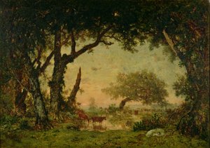 De rand van het bos bij Fontainebleau, ondergaande zon, 1850-51